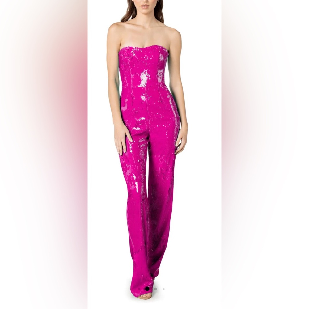 Dress The Population Andy Sequin Jumpsuit in Size Small in Hot Pink New